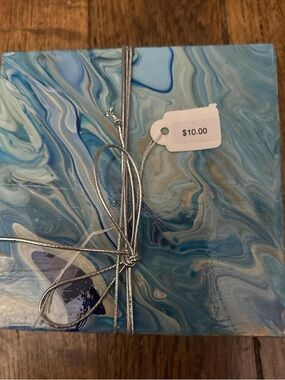 Handmade Resin Blue Marble Effect Coasters tied with Silver Cord